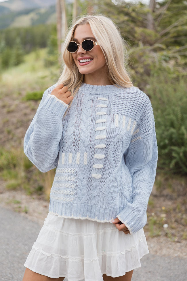 Hand In My Hand Blue and Ivory Contrast Stitch Detail Sweater FINAL SALE-Sunny Prom