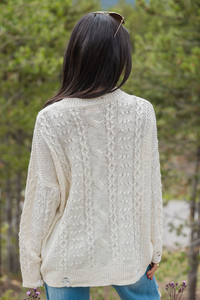 That's The Spirit Ivory Cable Distressed Oversized Sweater-Sunny Prom