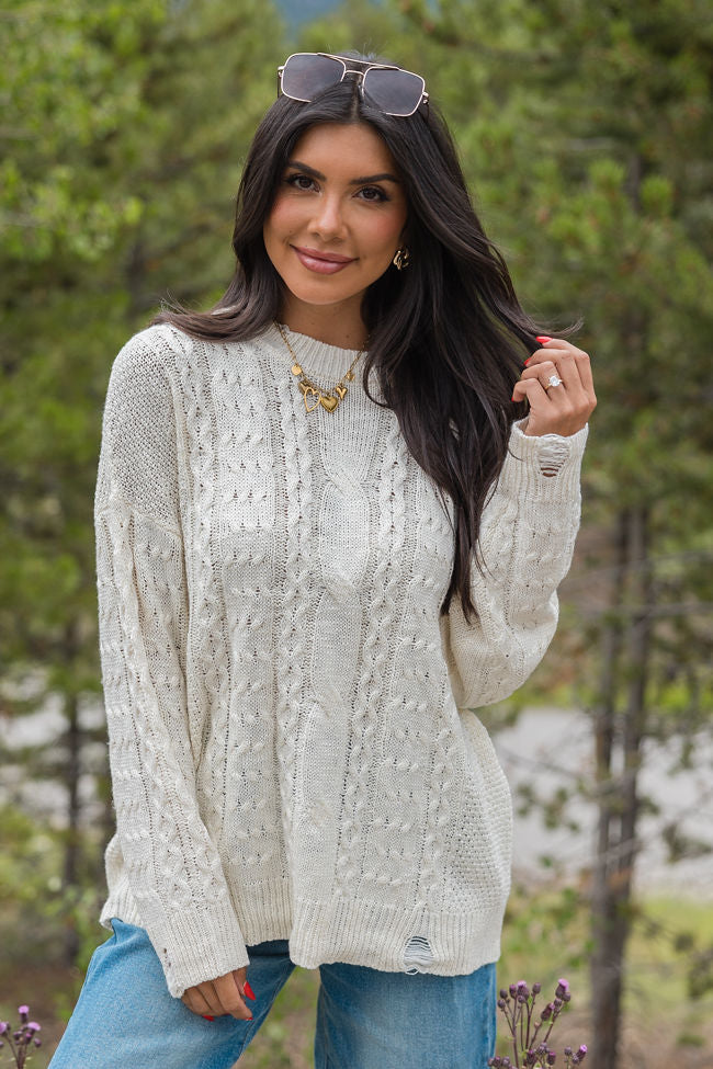 That's The Spirit Ivory Cable Distressed Oversized Sweater-Sunny Prom
