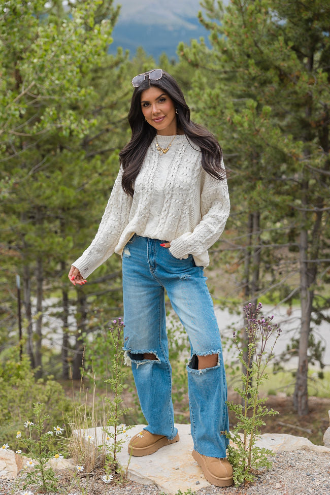 That's The Spirit Ivory Cable Distressed Oversized Sweater-Sunny Prom