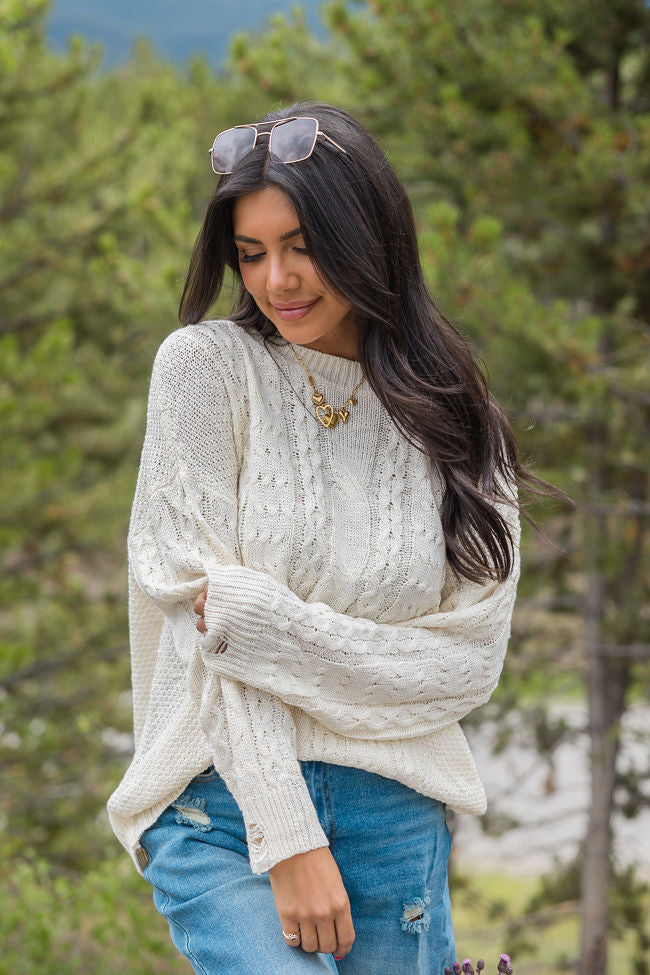 That's The Spirit Ivory Cable Distressed Oversized Sweater-Sunny Prom