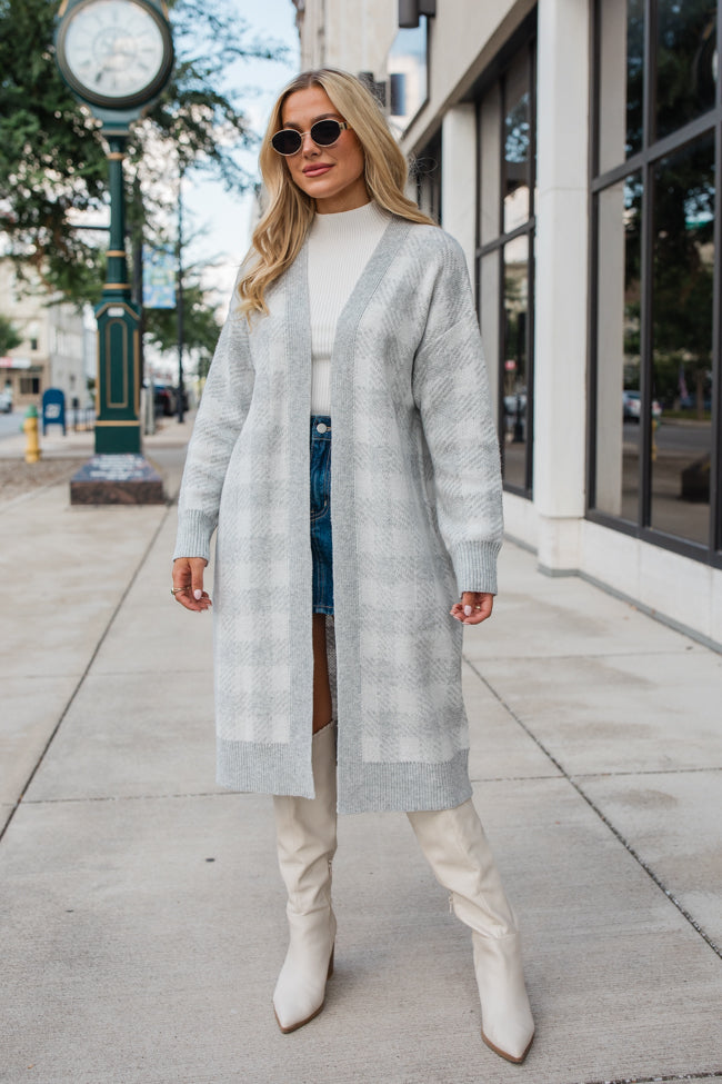 Be The First Grey Plaid Long Cardigan FINAL SALE-Sunny Prom