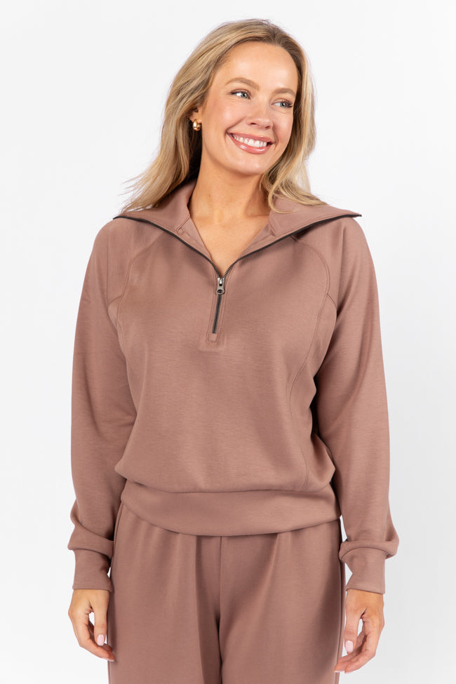 Let's Just Stay Mocha Quarter Zip Knit Pullover FINAL SALE-Sunny Prom