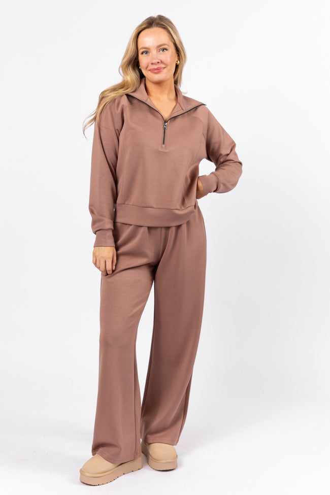 Let's Just Stay Mocha Quarter Zip Knit Pullover FINAL SALE-Sunny Prom