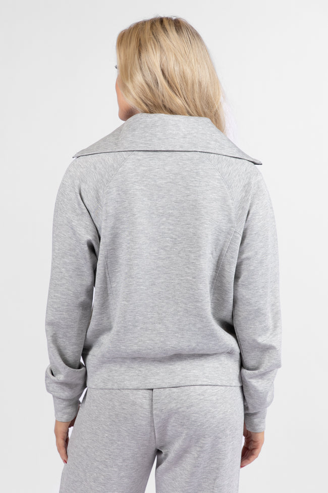 Let's Just Stay Heather Grey Quarter Zip Knit Pullover SALE-Sunny Prom