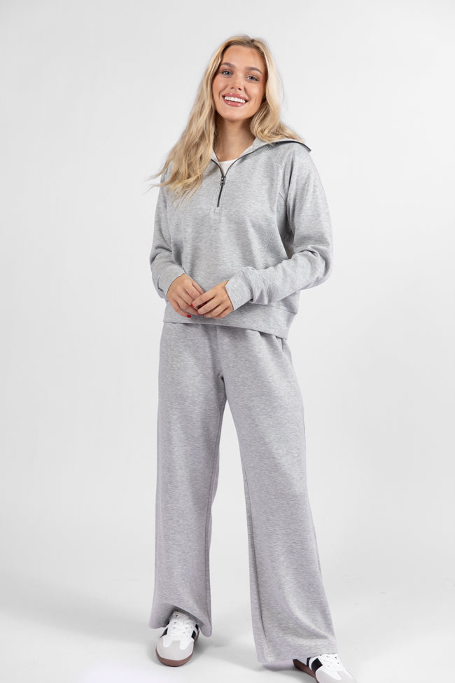 Let's Just Stay Heather Grey Quarter Zip Knit Pullover SALE-Sunny Prom
