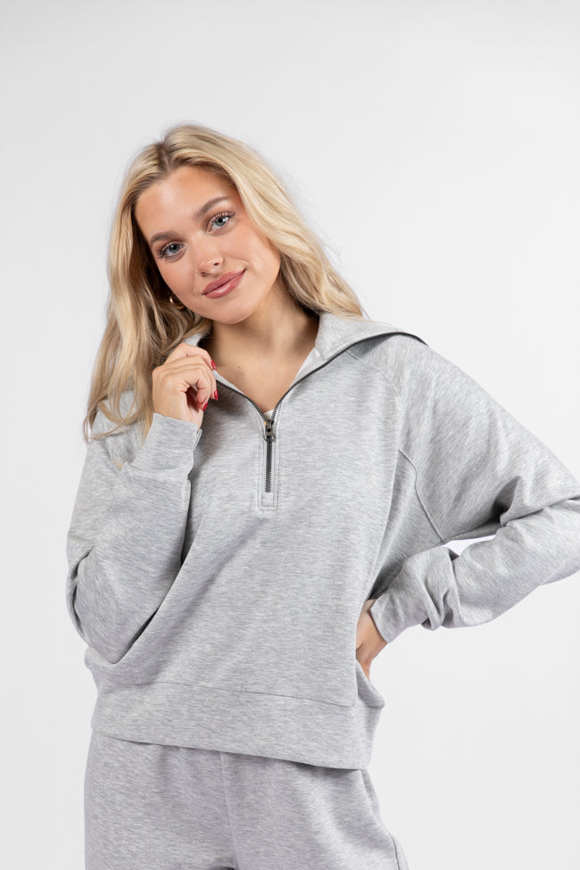 Let's Just Stay Heather Grey Quarter Zip Knit Pullover SALE-Sunny Prom