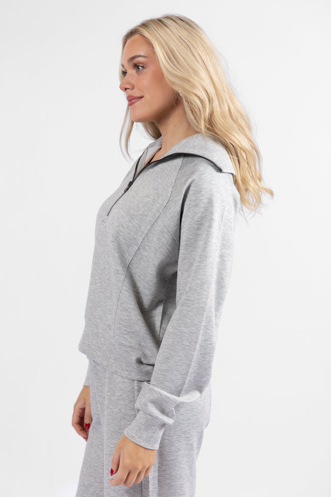 Let's Just Stay Heather Grey Quarter Zip Knit Pullover SALE-Sunny Prom