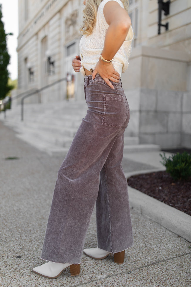 Got My Closure Brown Acid Wash Corduroy Wide Leg Pants FINAL SALE-Sunny Prom