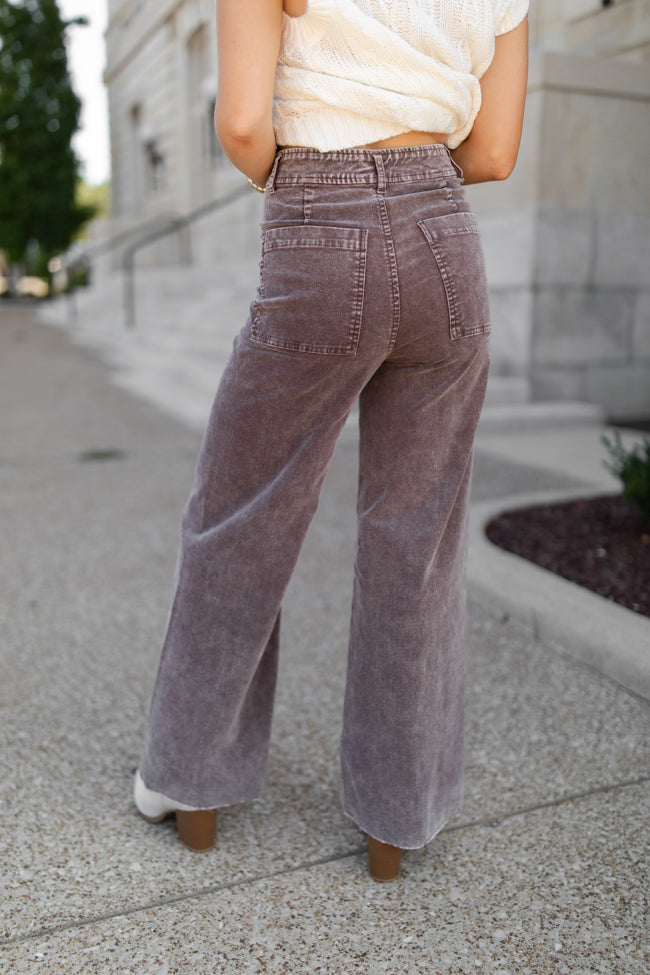 Got My Closure Brown Acid Wash Corduroy Wide Leg Pants FINAL SALE-Sunny Prom