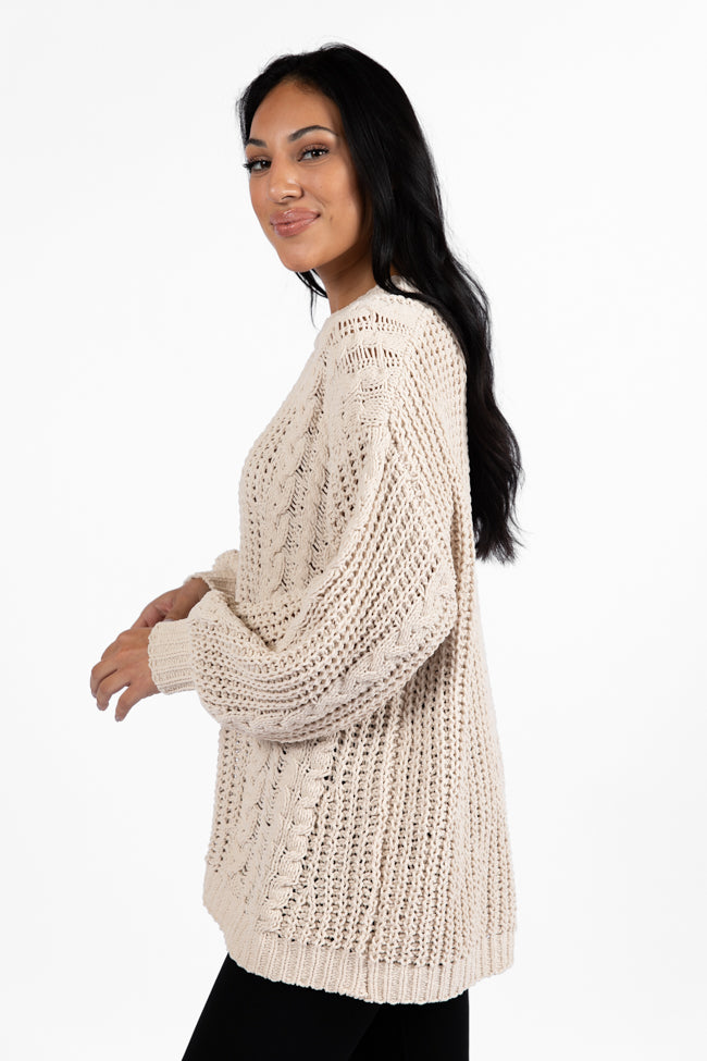 Wide Open Spaces Beige Chenille Cable Knit Oversized Sweater FINAL SALE-Sunny Prom