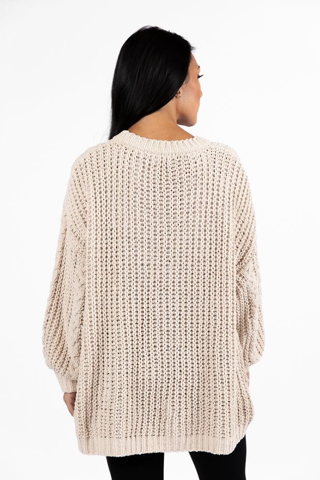 Wide Open Spaces Beige Chenille Cable Knit Oversized Sweater FINAL SALE-Sunny Prom
