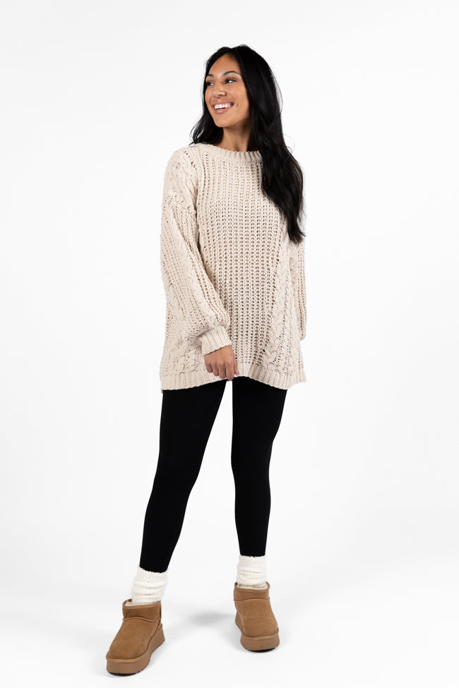 Wide Open Spaces Beige Chenille Cable Knit Oversized Sweater FINAL SALE-Sunny Prom