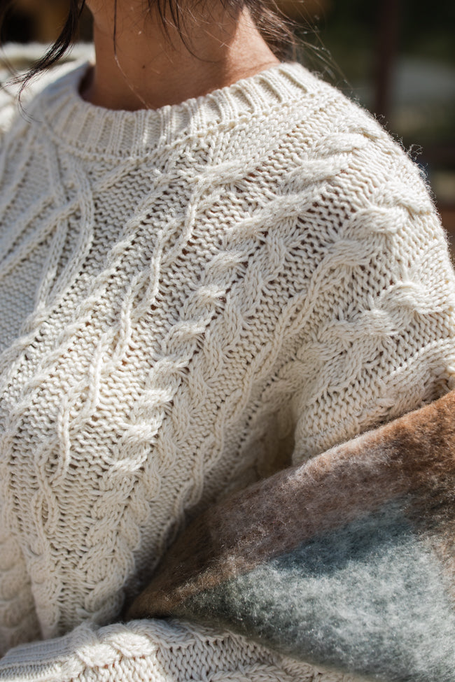 Fall Sentiments Cream Cable Knit Crew Neck Sweater FINAL SALE-Sunny Prom