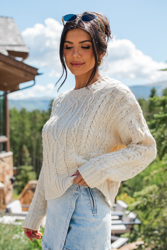 Fall Sentiments Cream Cable Knit Crew Neck Sweater FINAL SALE-Sunny Prom