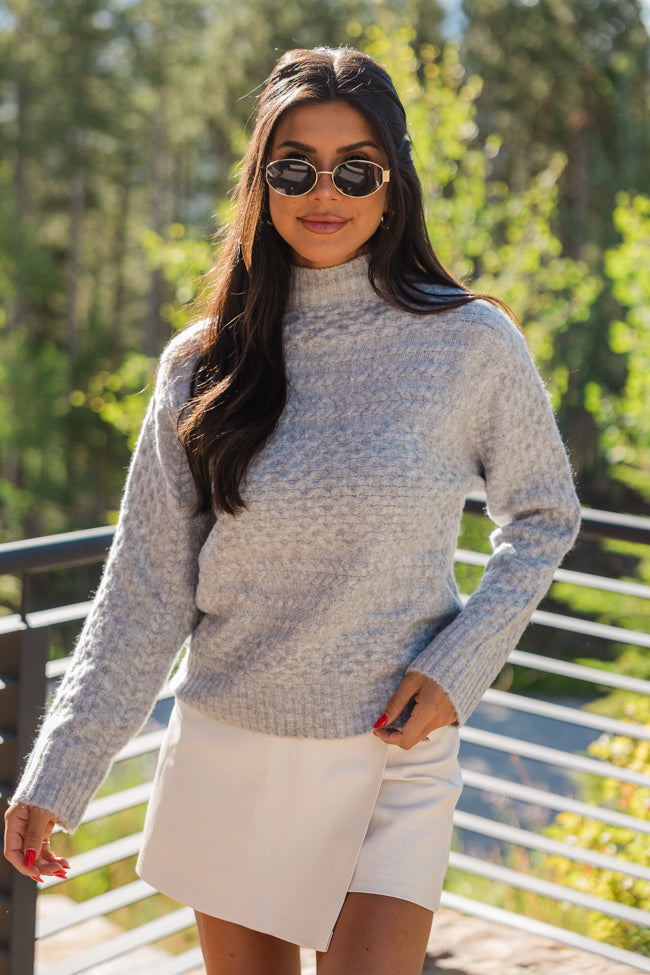 Fireside Moment Grey Cable Knit Mock Neck Sweater FINAL SALE-Sunny Prom