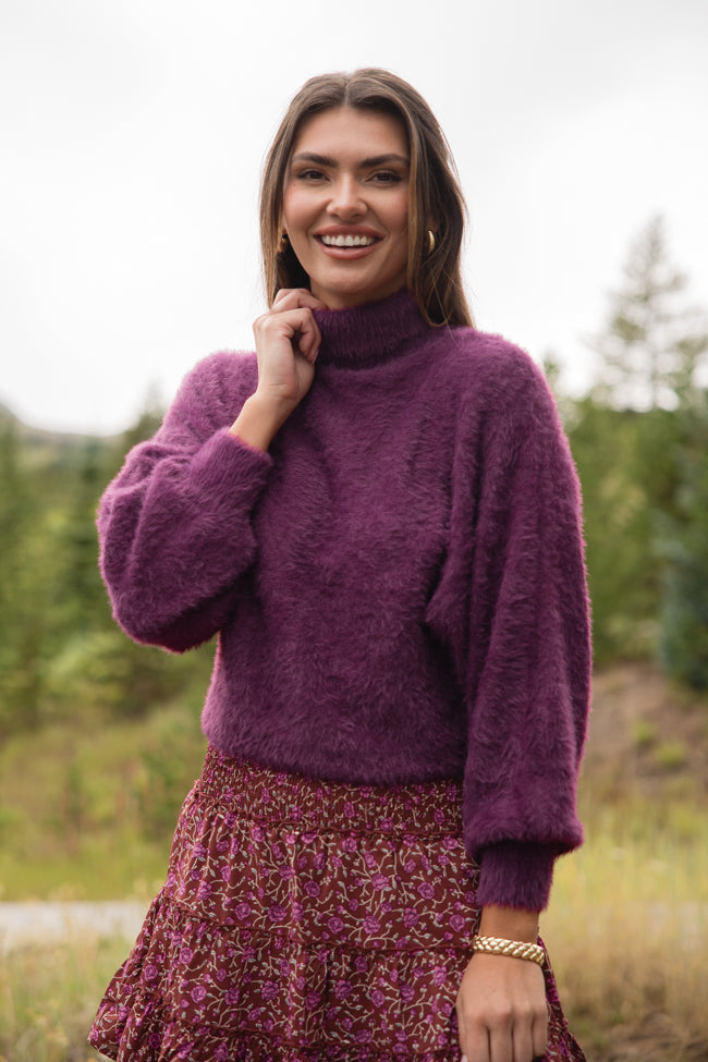 Beyond Me Plum Fuzzy Turtleneck Sweater FINAL SALE-Sunny Prom