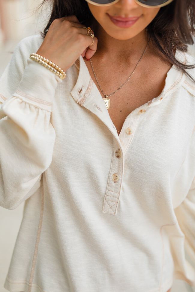 Like Me Again Cream Contrast Stitch Henley FINAL SALE-Sunny Prom