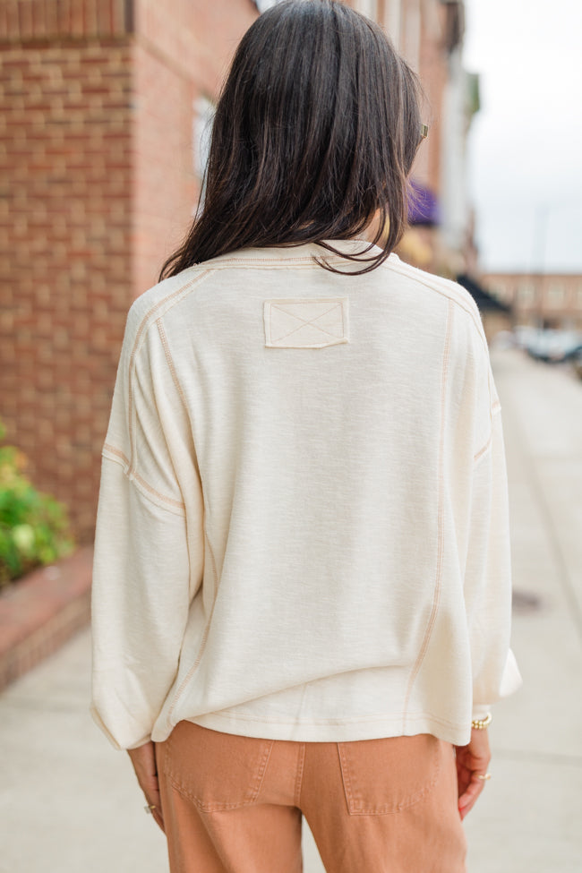 Like Me Again Cream Contrast Stitch Henley FINAL SALE-Sunny Prom
