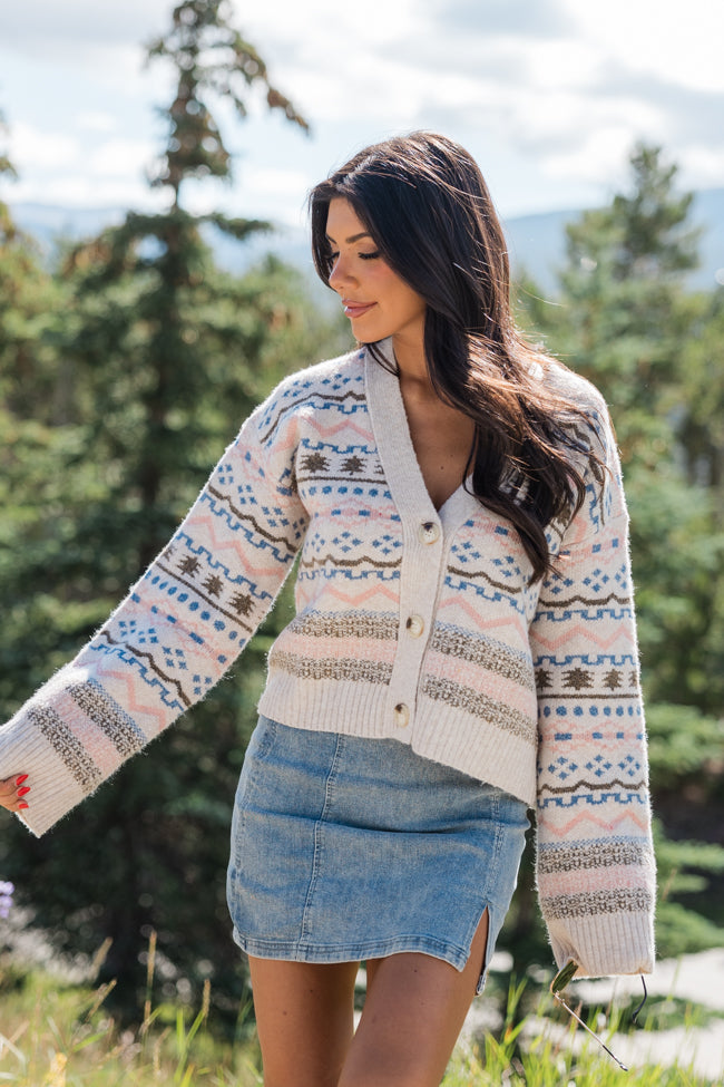 Fair and Square Beige Multi Fair Isle Cardigan FINAL SALE-Sunny Prom