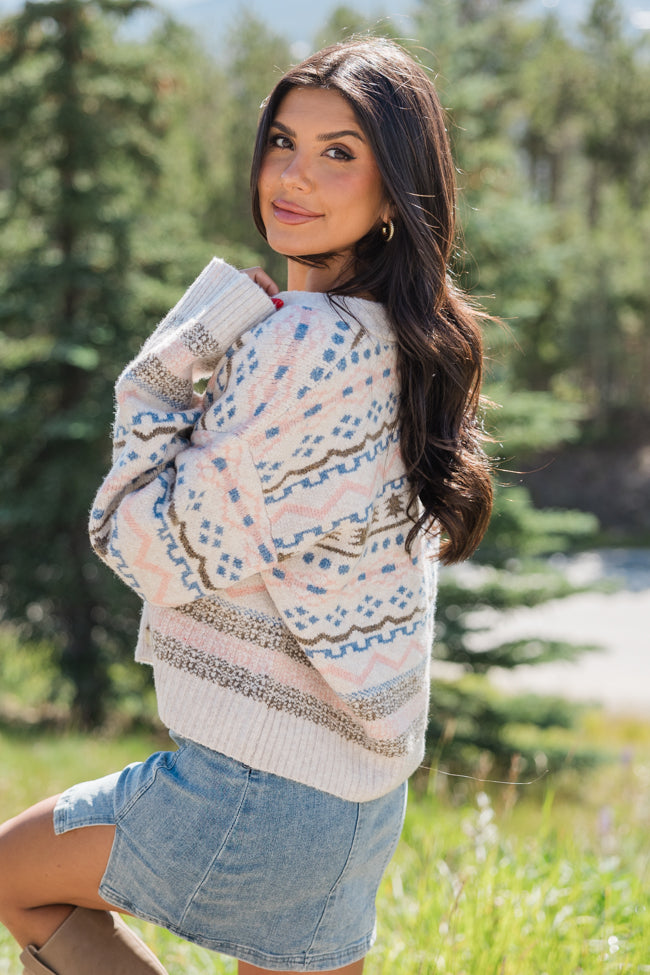 Fair and Square Beige Multi Fair Isle Cardigan FINAL SALE-Sunny Prom