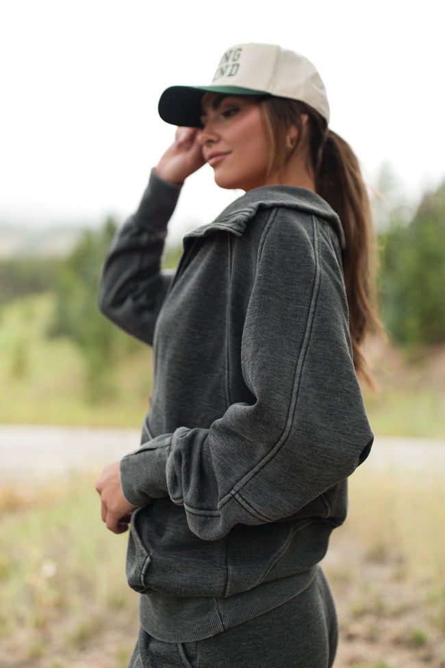 Learn As You Go Black Acid Washed Full Zip Sweatshirt FINAL SALE-Sunny Prom