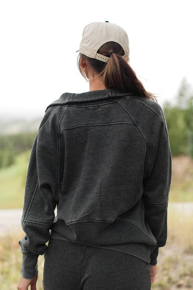 Learn As You Go Black Acid Washed Full Zip Sweatshirt FINAL SALE-Sunny Prom