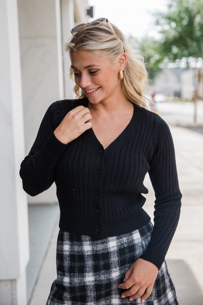 What You Needed Black Ribbed Cardigan FINAL SALE-Sunny Prom
