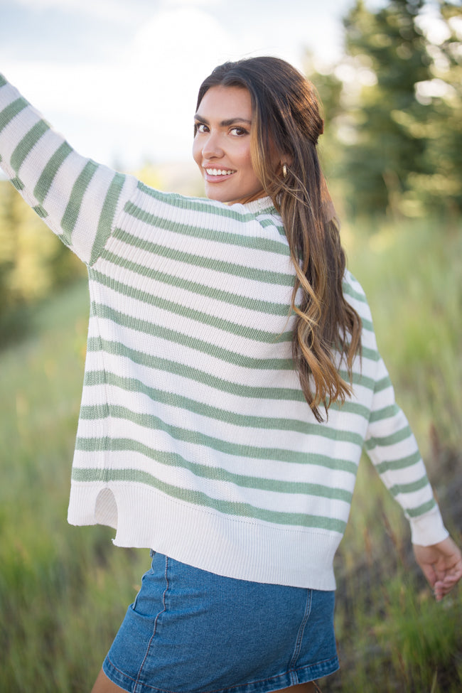 Keep On Shining Olive And Cream Striped Turtleneck Sweater FINAL SALE-Sunny Prom