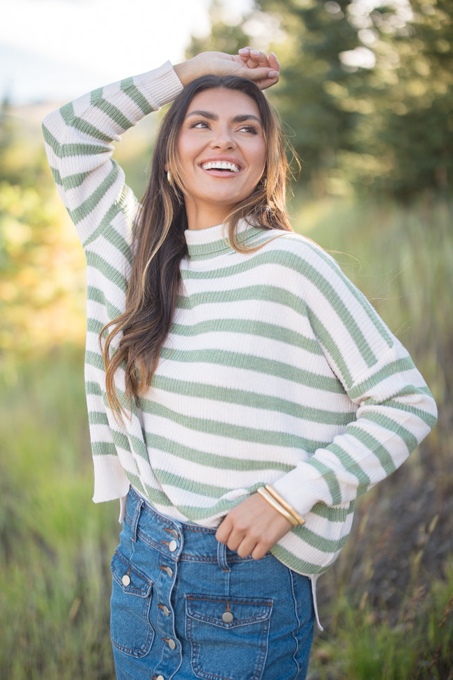 Keep On Shining Olive And Cream Striped Turtleneck Sweater FINAL SALE-Sunny Prom