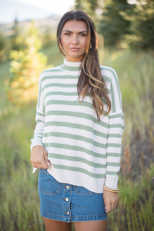 Keep On Shining Olive And Cream Striped Turtleneck Sweater FINAL SALE-Sunny Prom