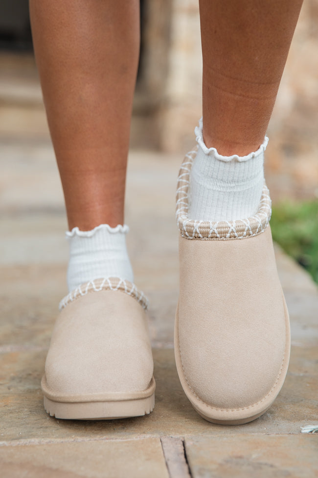 Sydney Light Beige Short Slip-On Booties FINAL SALE-Sunny Prom