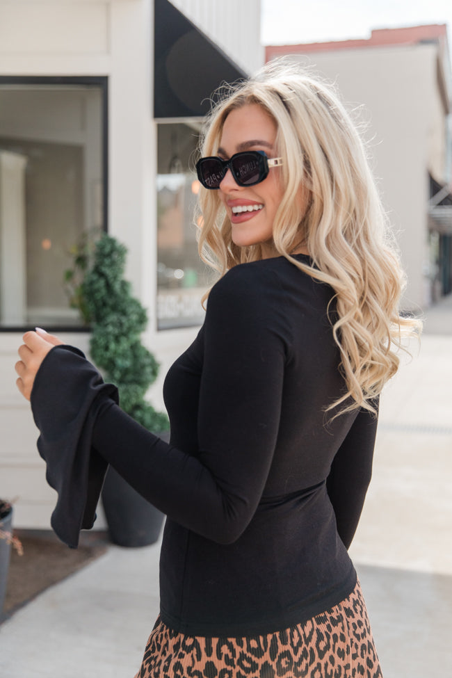Better Luck Black Bell Sleeve Square Neck Knit Top FINAL SALE-Sunny Prom