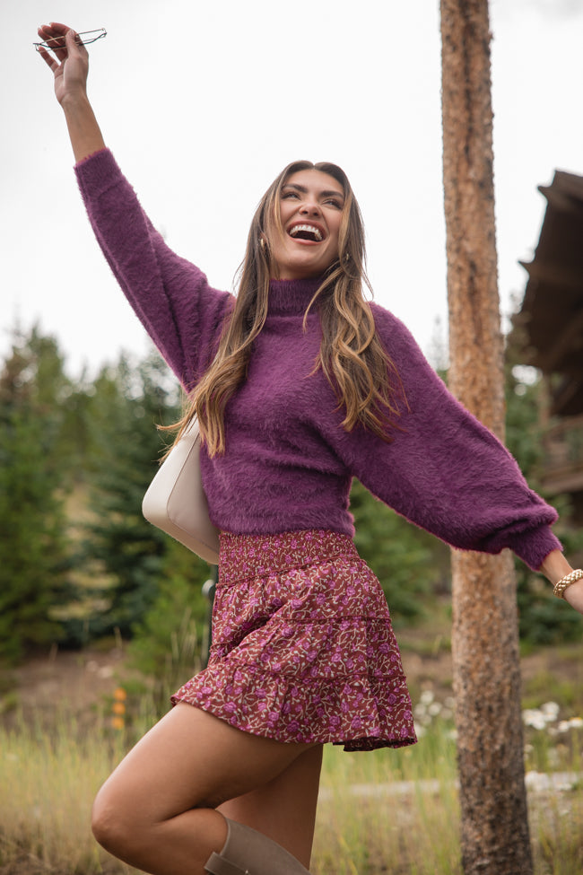 Beyond Me Plum Fuzzy Turtleneck Sweater FINAL SALE-Sunny Prom