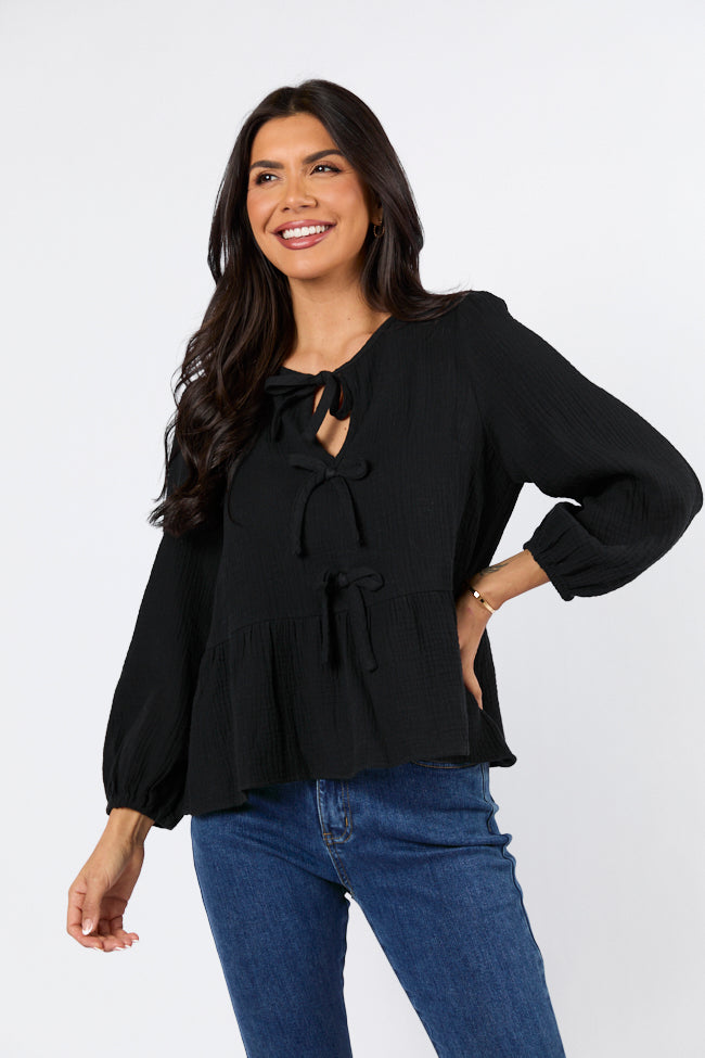 Close To Me Black Bow Detail Blouse FINAL SALE-Sunny Prom