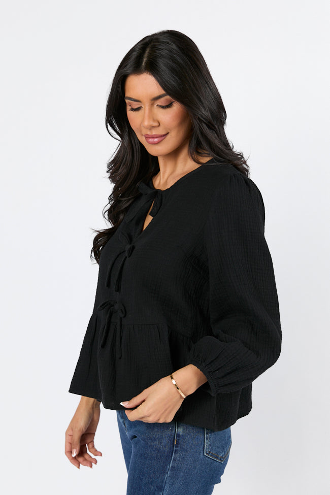 Close To Me Black Bow Detail Blouse FINAL SALE-Sunny Prom
