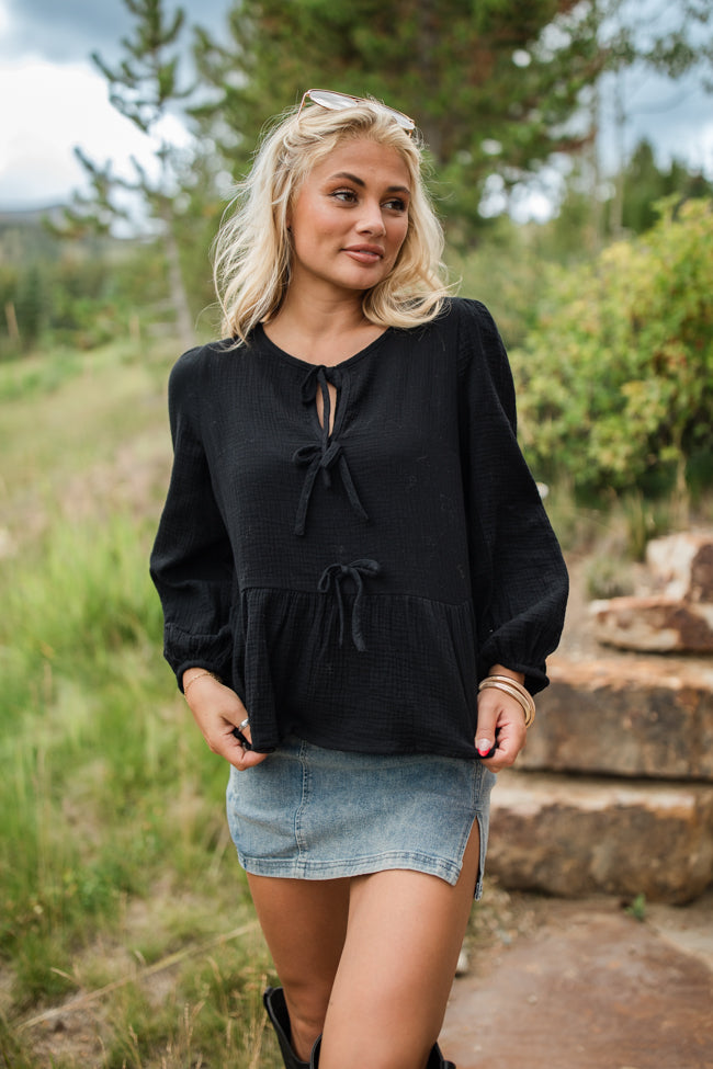 Close To Me Black Bow Detail Blouse FINAL SALE-Sunny Prom