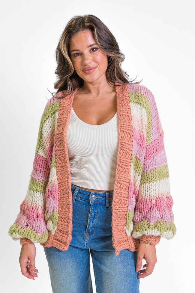 Lost In Your Love Pink Multi Stripe Chunky Cardigan FINAL SALE-Sunny Prom