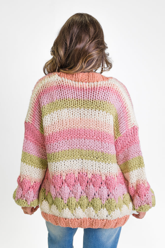 Lost In Your Love Pink Multi Stripe Chunky Cardigan FINAL SALE-Sunny Prom