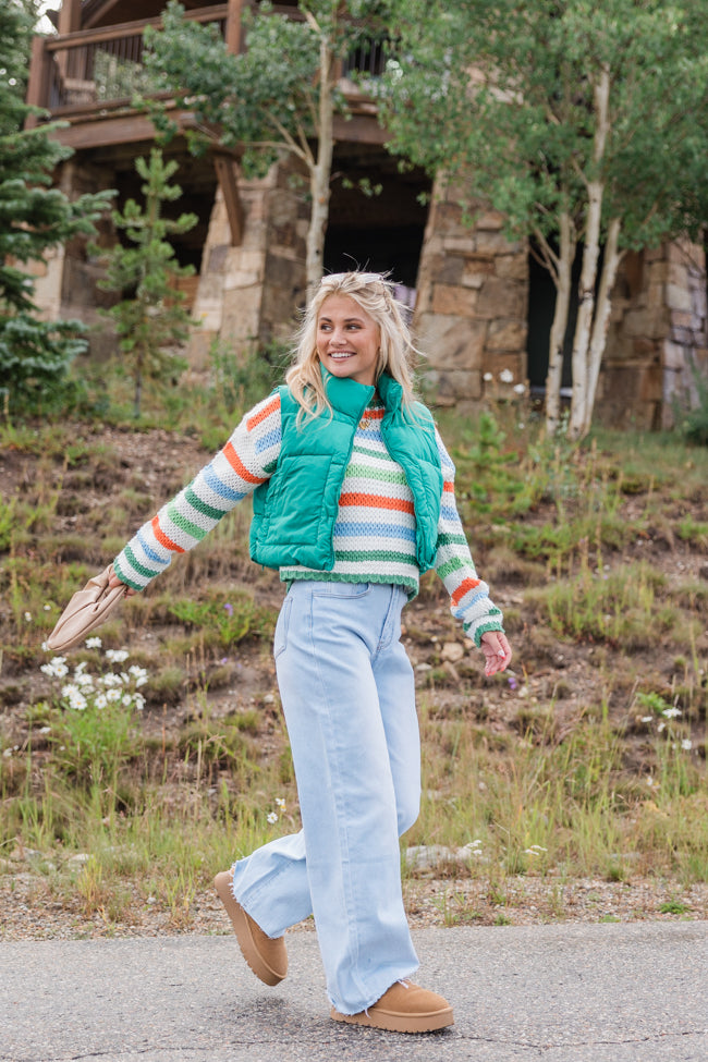 Easy Aspirations Green Multi Stripe Sweater FINAL SALE-Sunny Prom