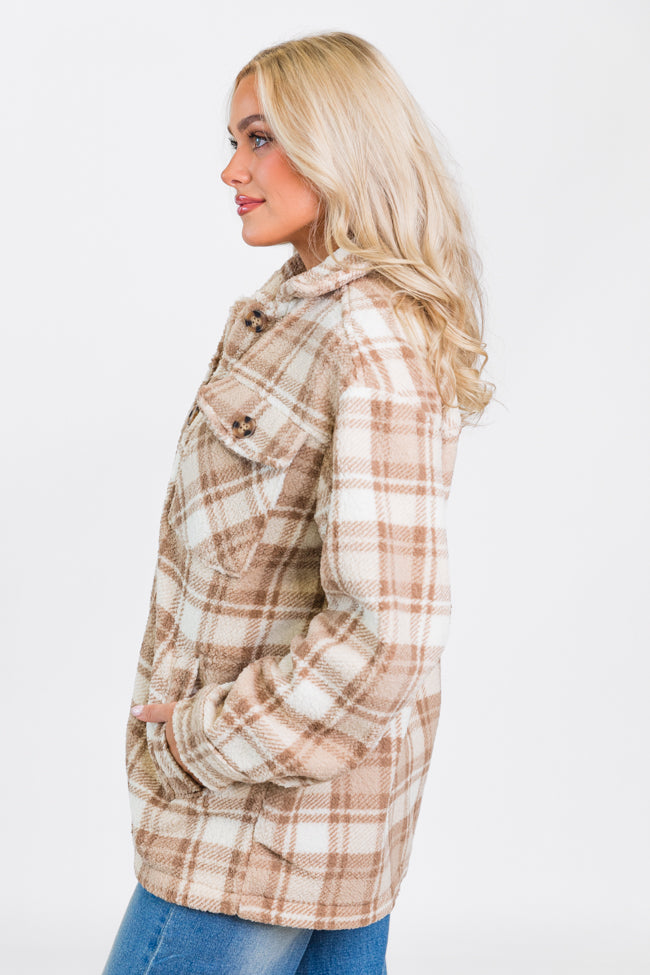 Through The Leaves Khaki Sherpa Plaid Shacket FINAL SALE-Sunny Prom