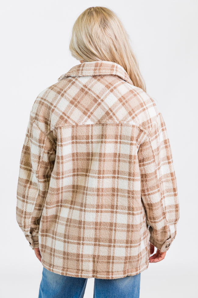 Through The Leaves Khaki Sherpa Plaid Shacket FINAL SALE-Sunny Prom