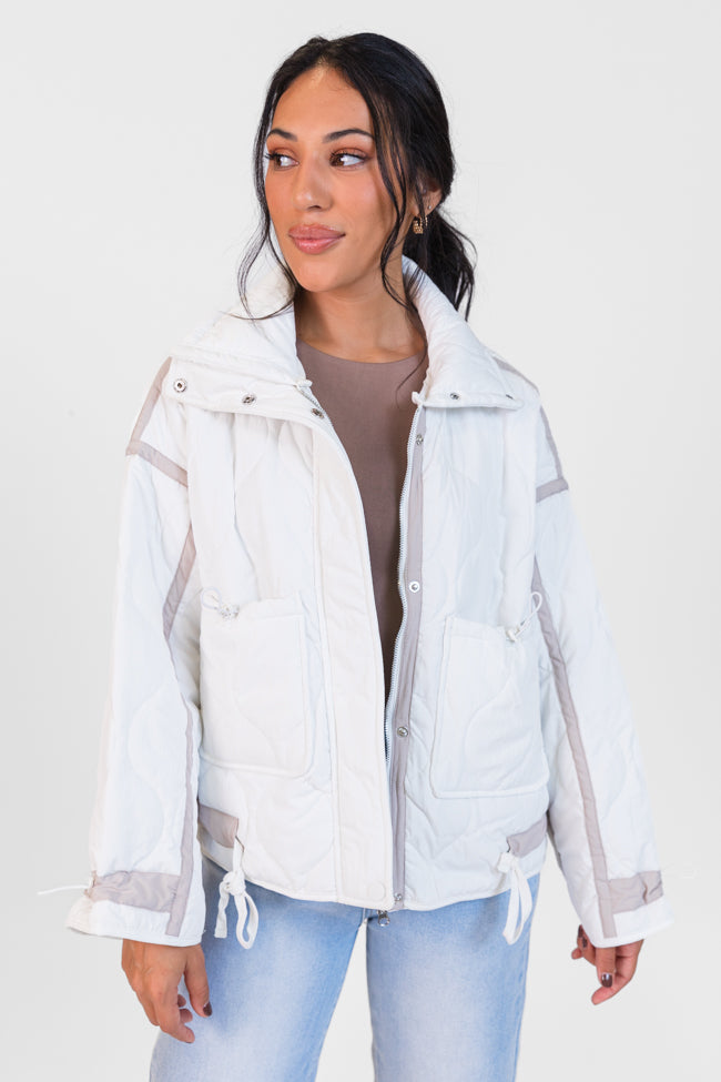Next Up White Contrast Trim Puffer Jacket FINAL SALE-Sunny Prom