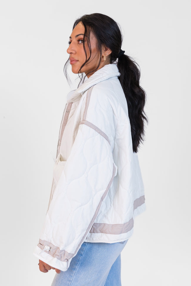 Next Up White Contrast Trim Puffer Jacket FINAL SALE-Sunny Prom