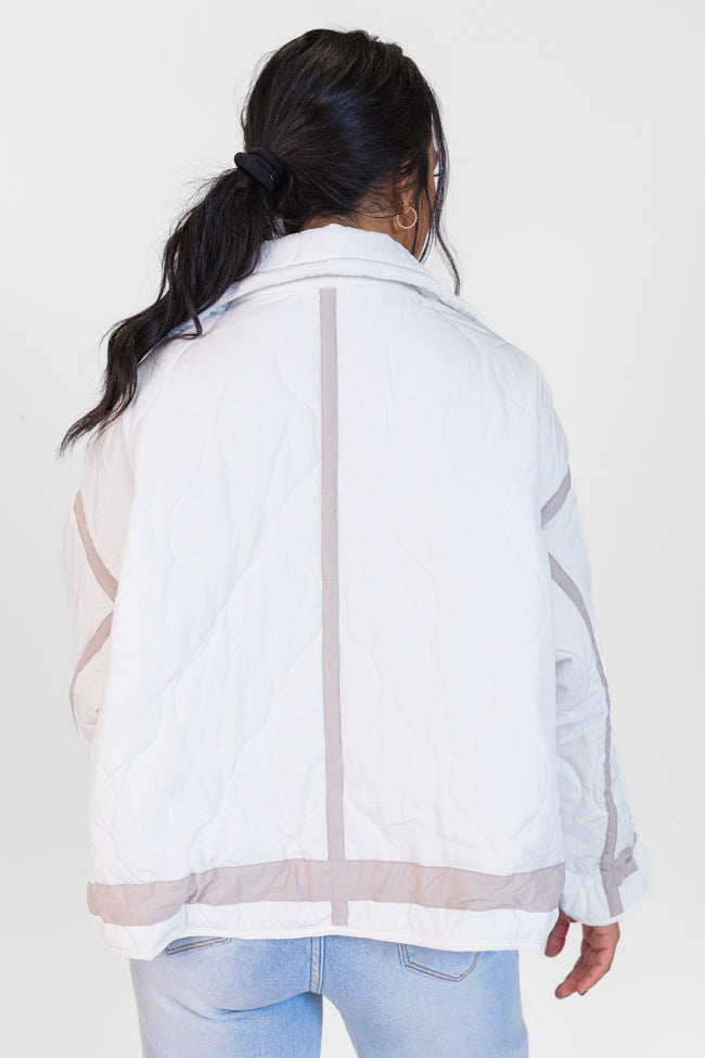 Next Up White Contrast Trim Puffer Jacket FINAL SALE-Sunny Prom