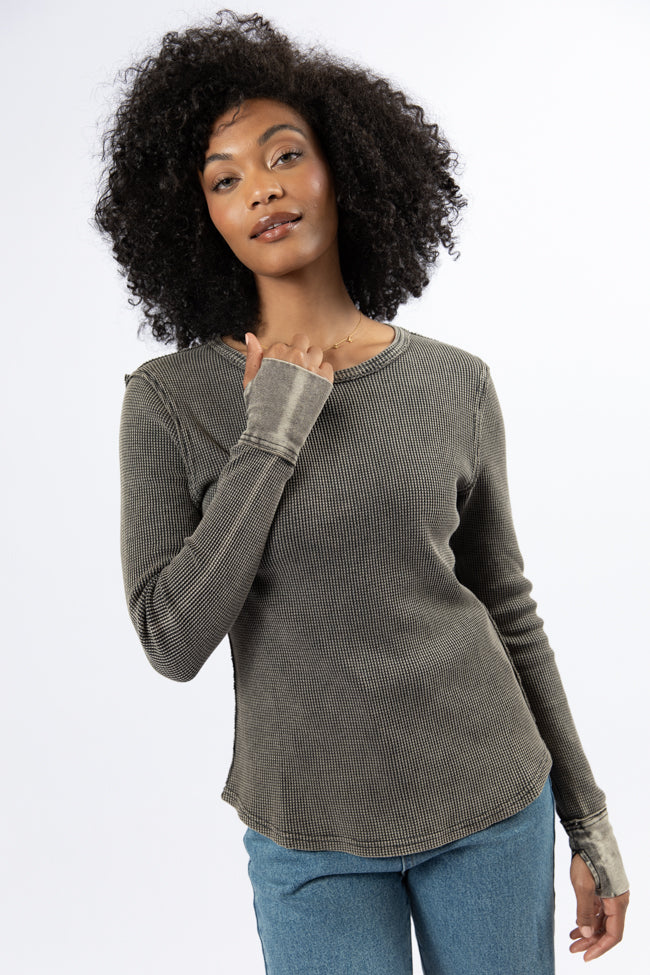 Make Your Choice Black Acid Wash Waffle Fitted Tee-Sunny Prom