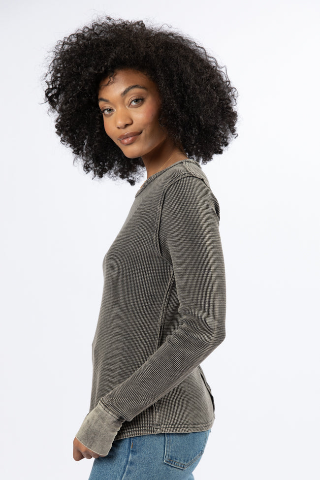 Make Your Choice Black Acid Wash Waffle Fitted Tee-Sunny Prom