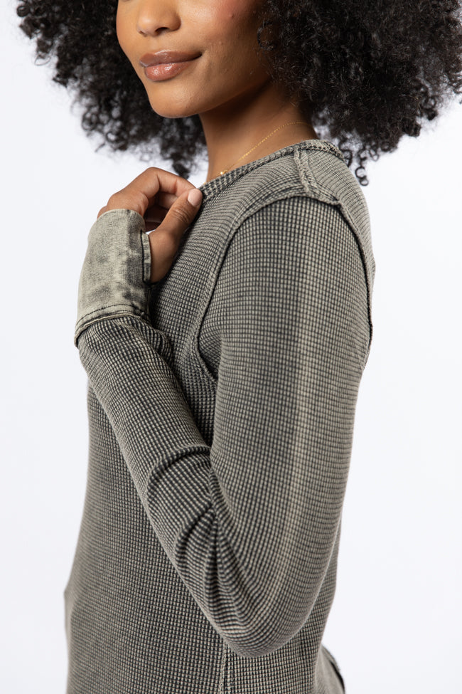 Make Your Choice Black Acid Wash Waffle Fitted Tee-Sunny Prom