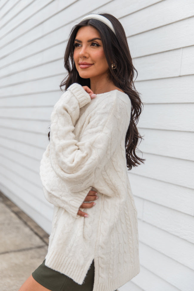 When You Call Ivory Oversized Cable Knit V-neck Sweater FINAL SALE-Sunny Prom
