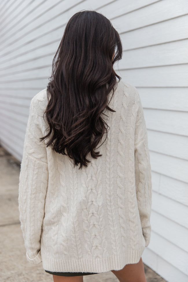 When You Call Ivory Oversized Cable Knit V-neck Sweater FINAL SALE-Sunny Prom